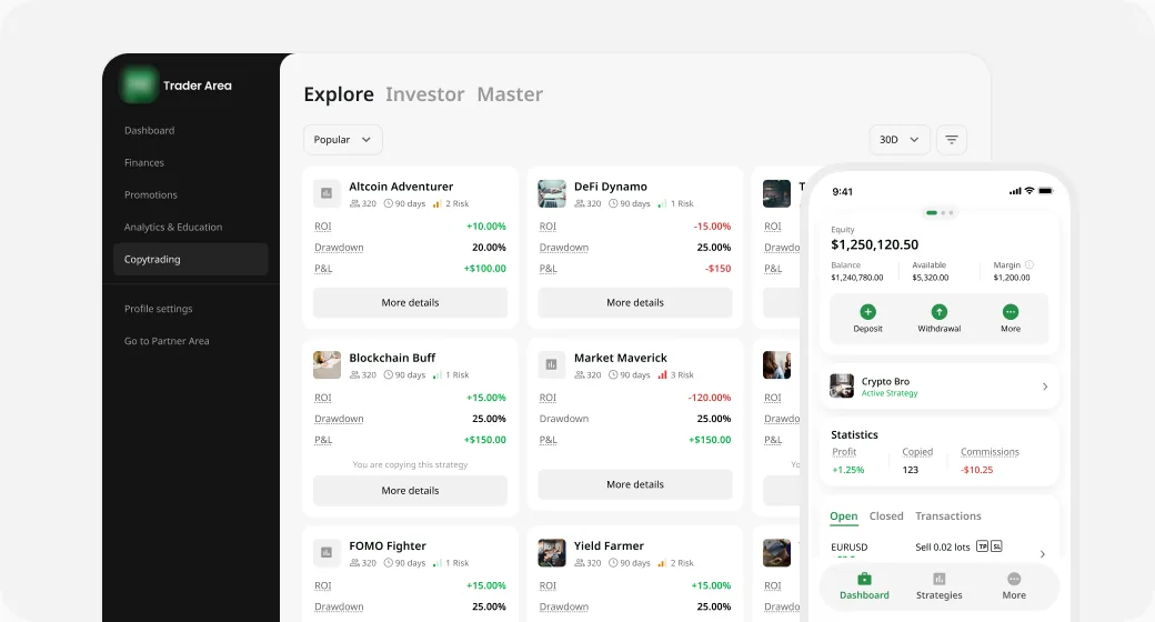 CopyTrading – investor marketplace across web and mobile