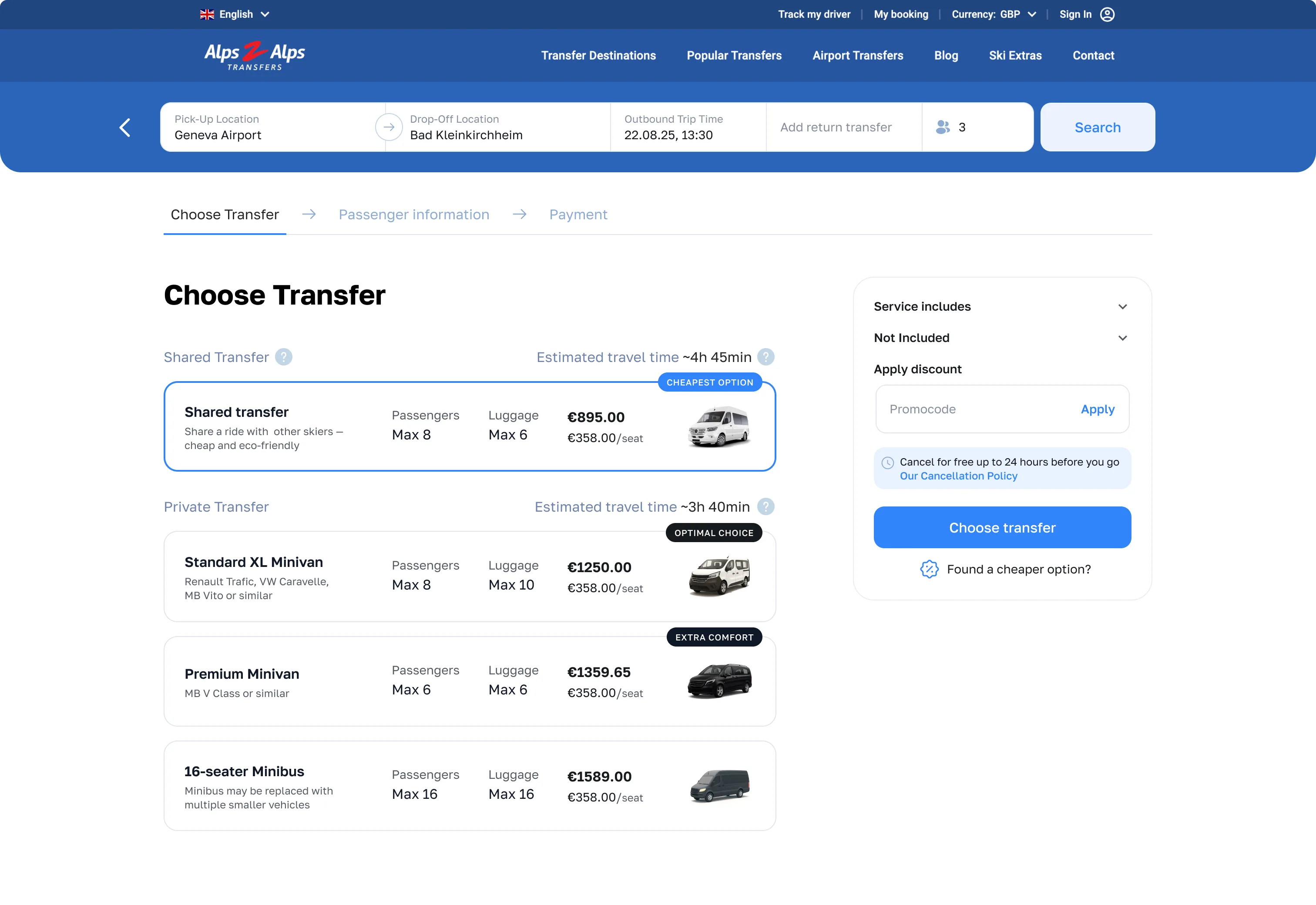 Choosing transfer step, desktop — Alps2Alps