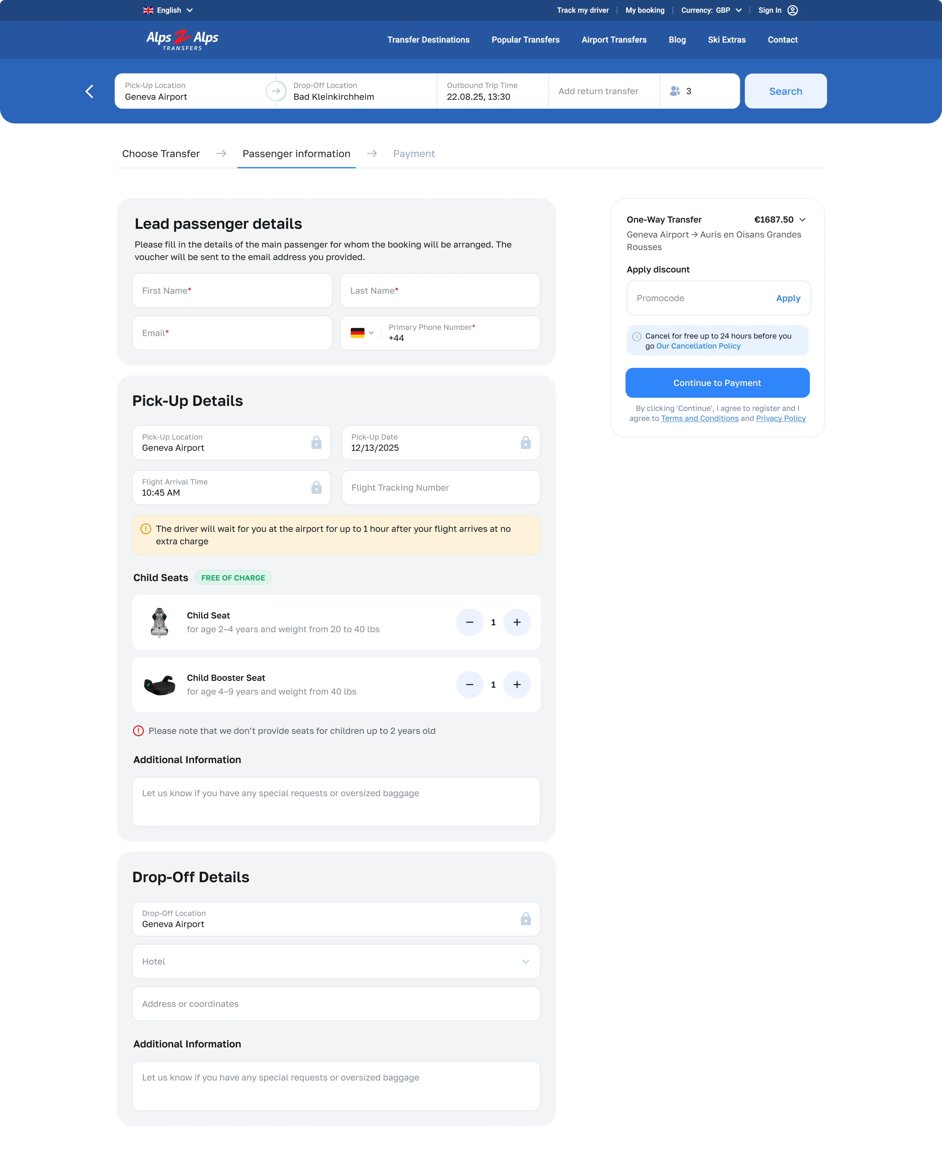 Passenger info step, desktop — Alps2Alps