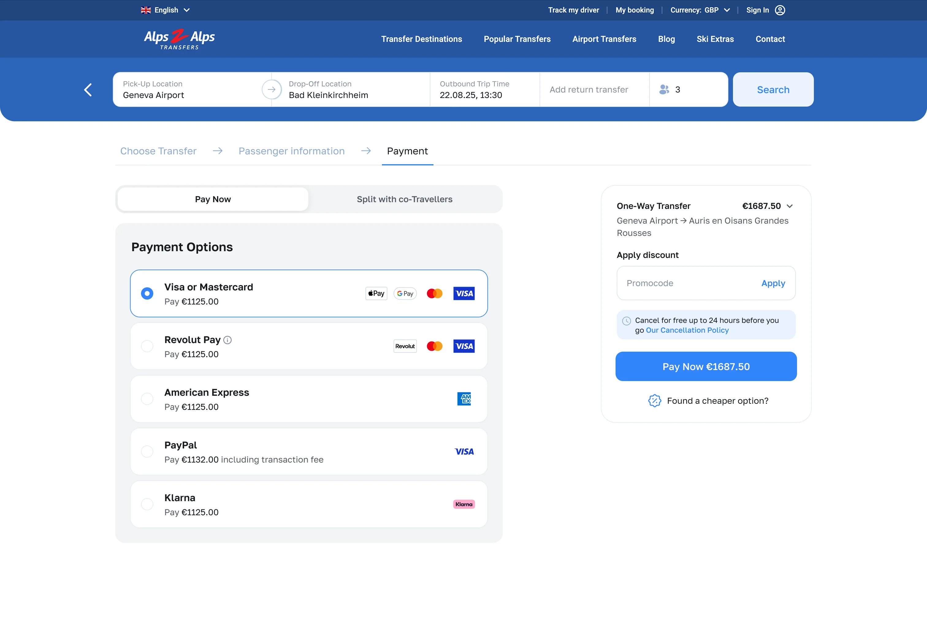 Payment step, desktop — Alps2Alps