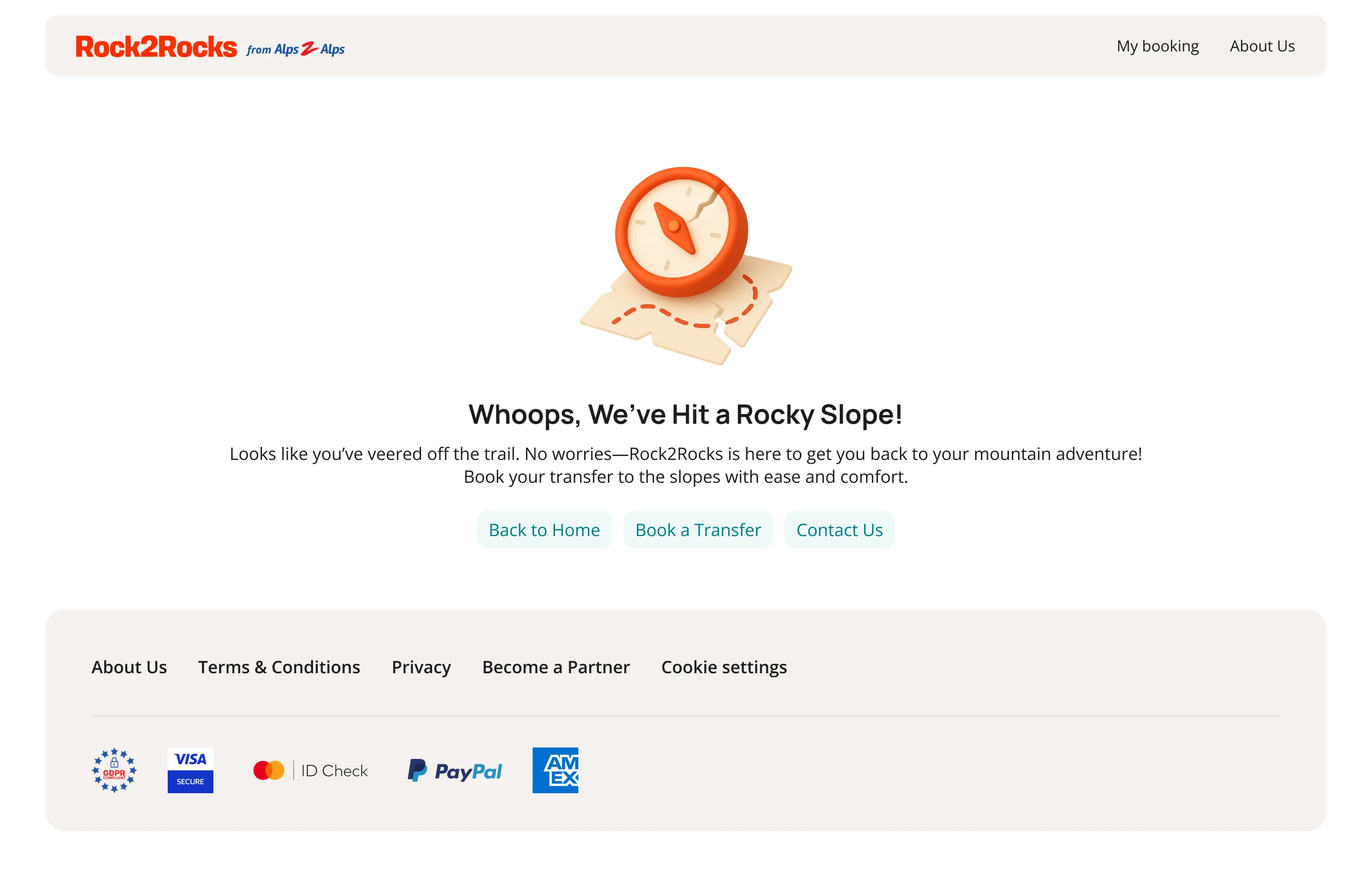 Rock2Rocks 404 page, desktop