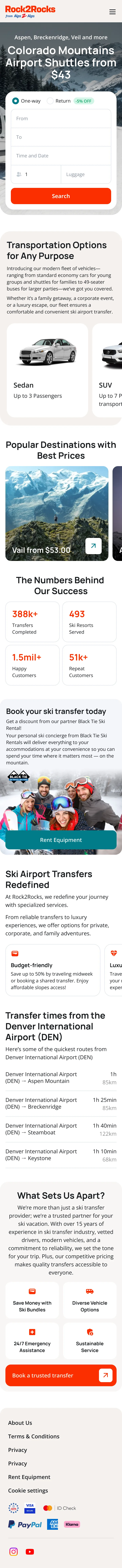 Rock2Rocks homepage, mobile