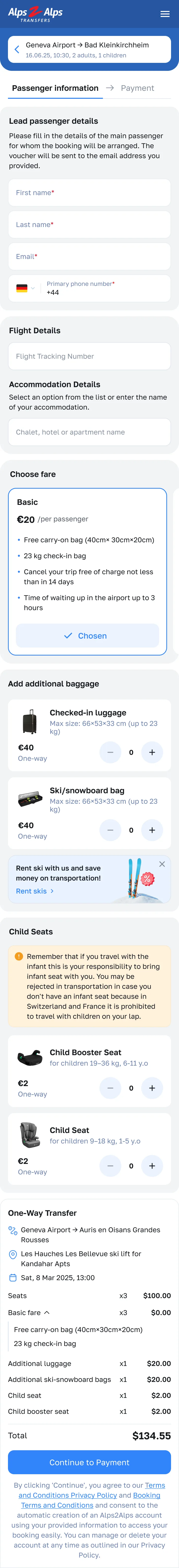 Shuttle passenger info, mobile — Alps2Alps