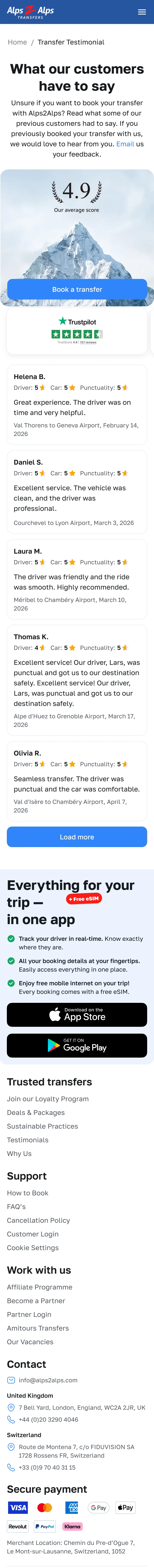 Testimonial page, mobile — Alps2Alps