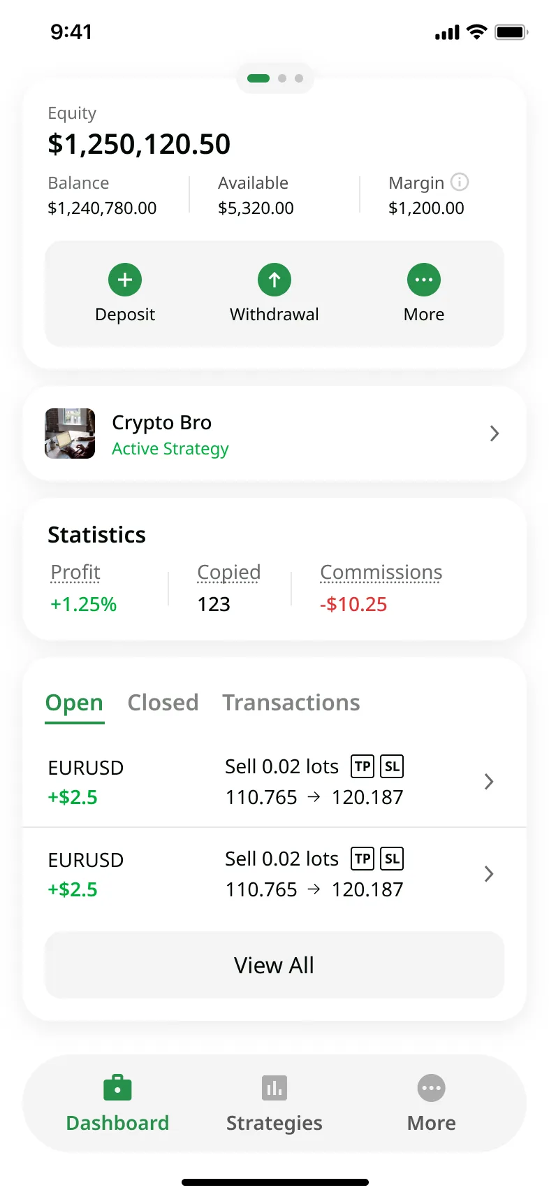 Investor portfolio – CopyTrading mobile app