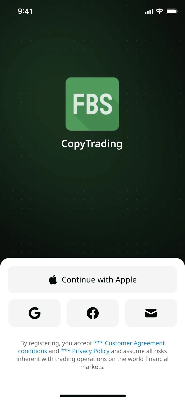 Splash screen – CopyTrading mobile app