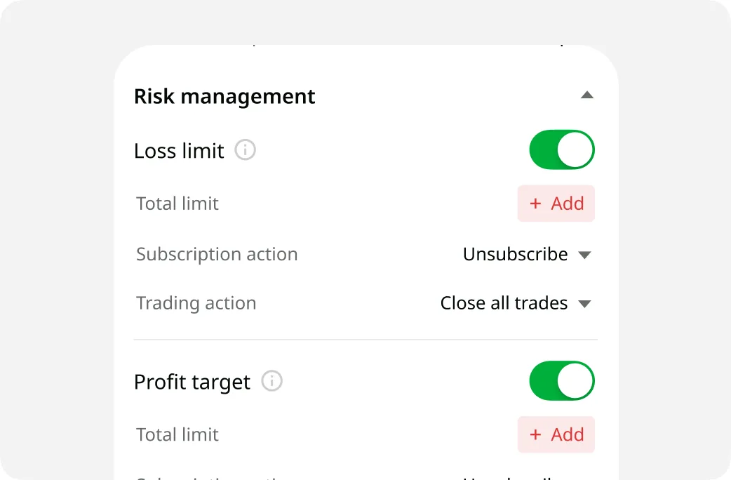Risk-management settings panel