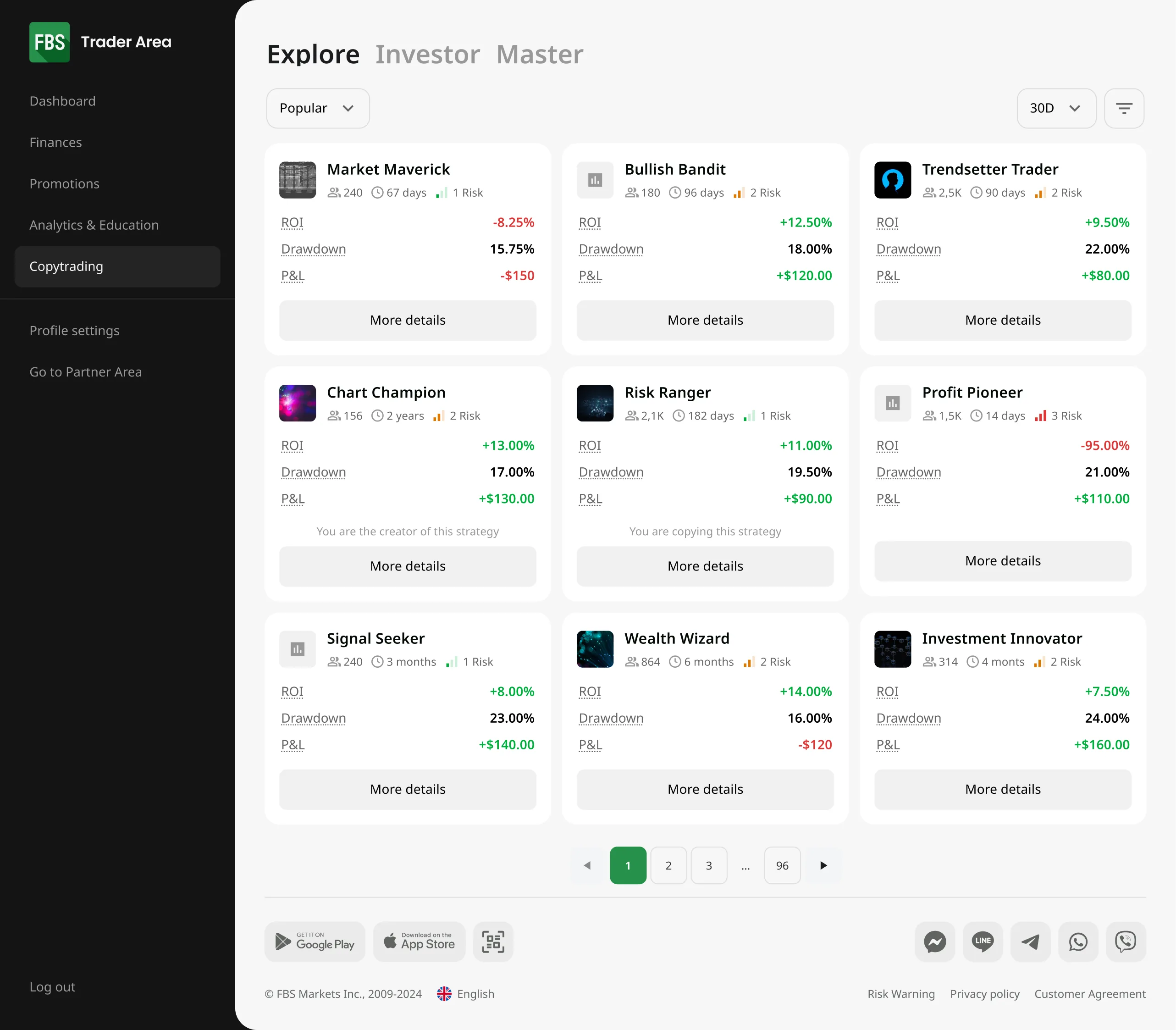 Strategies marketplace – CopyTrading web