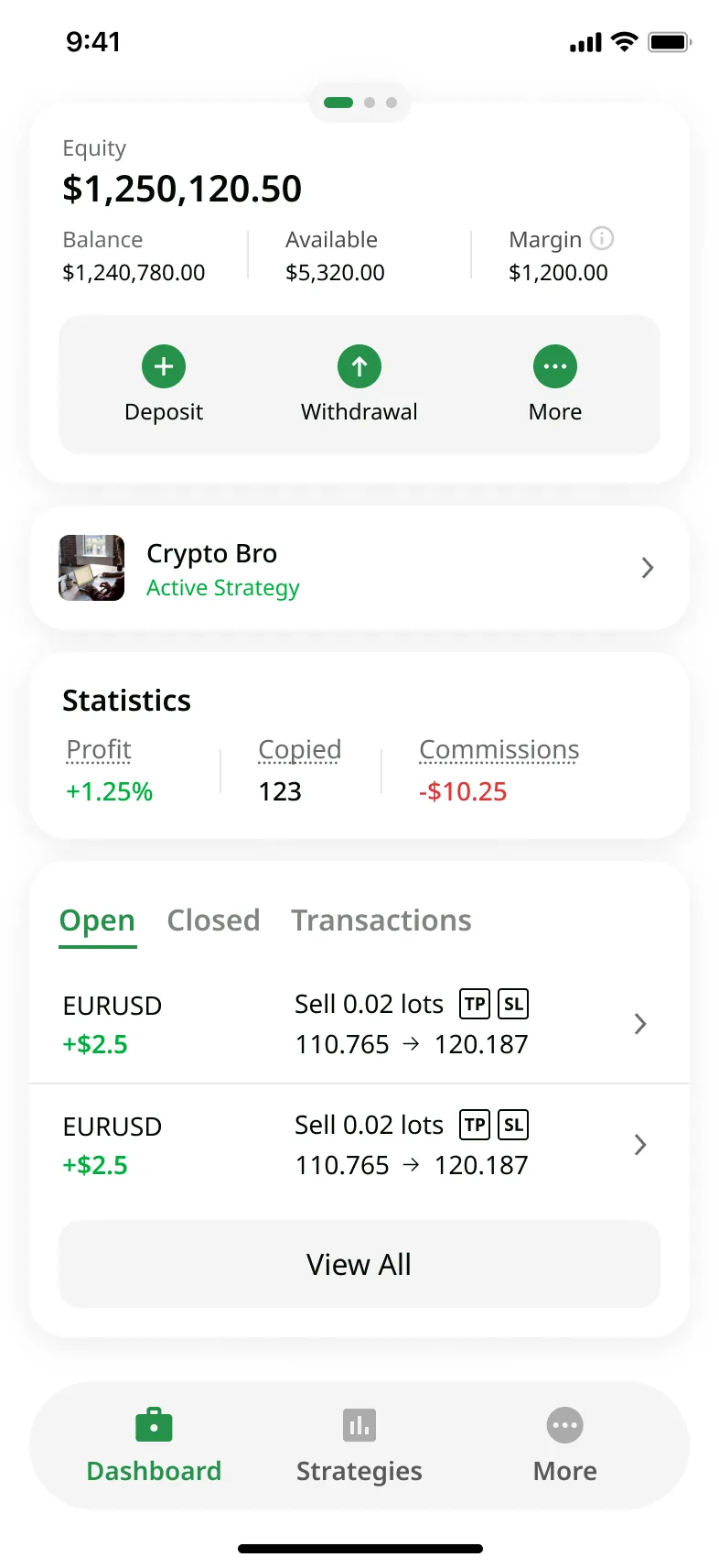Investor portfolio — Copy Trading mobile app
