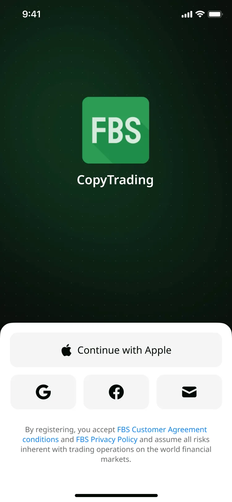 Splash screen — Copy Trading mobile app