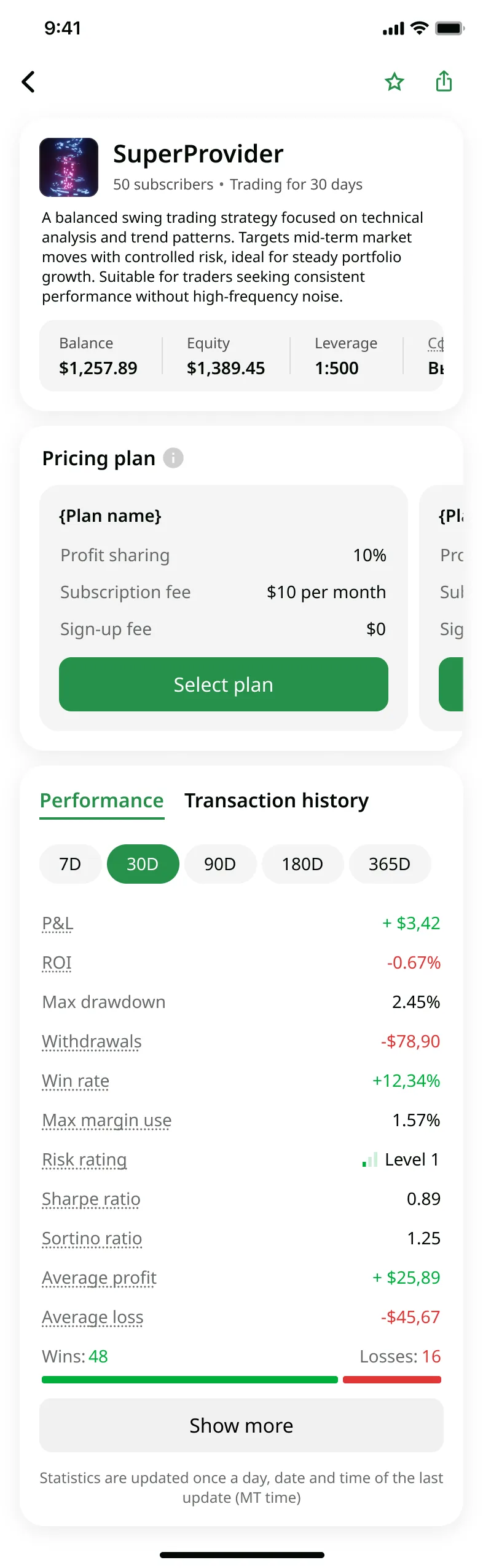 Strategy public page — Copy Trading mobile app