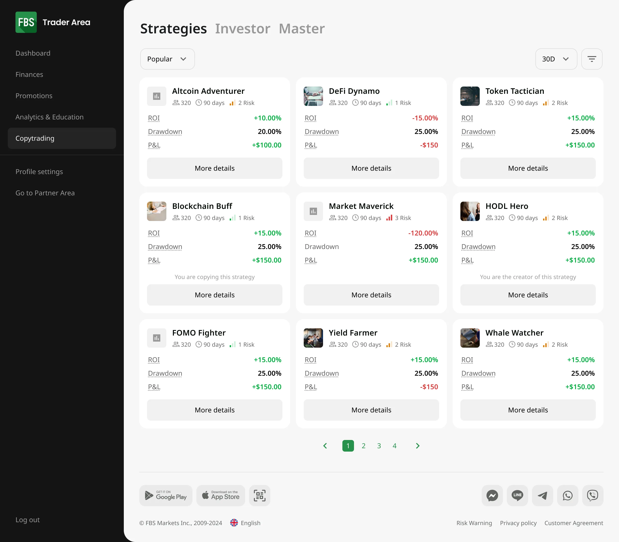 Strategies marketplace, desktop — Copy Trading web dashboard