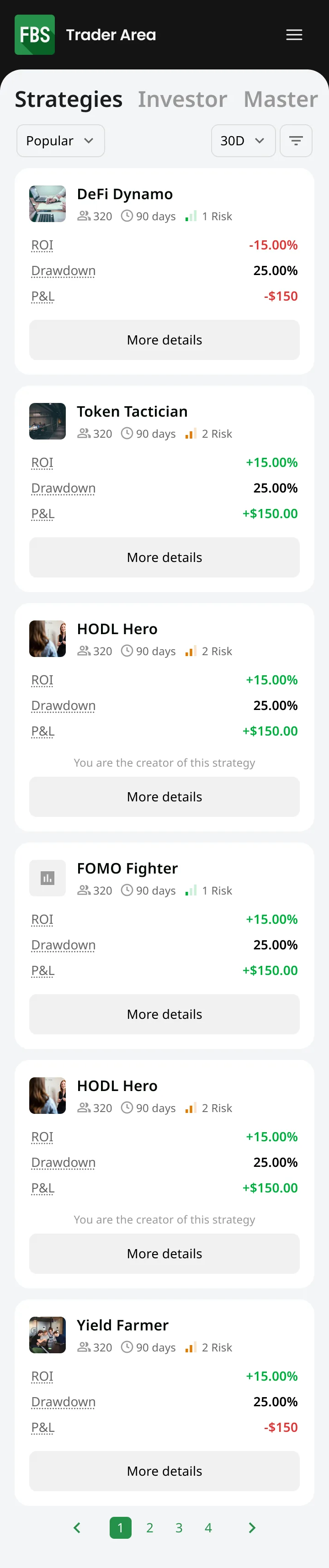Strategies marketplace, mobile — Copy Trading web dashboard