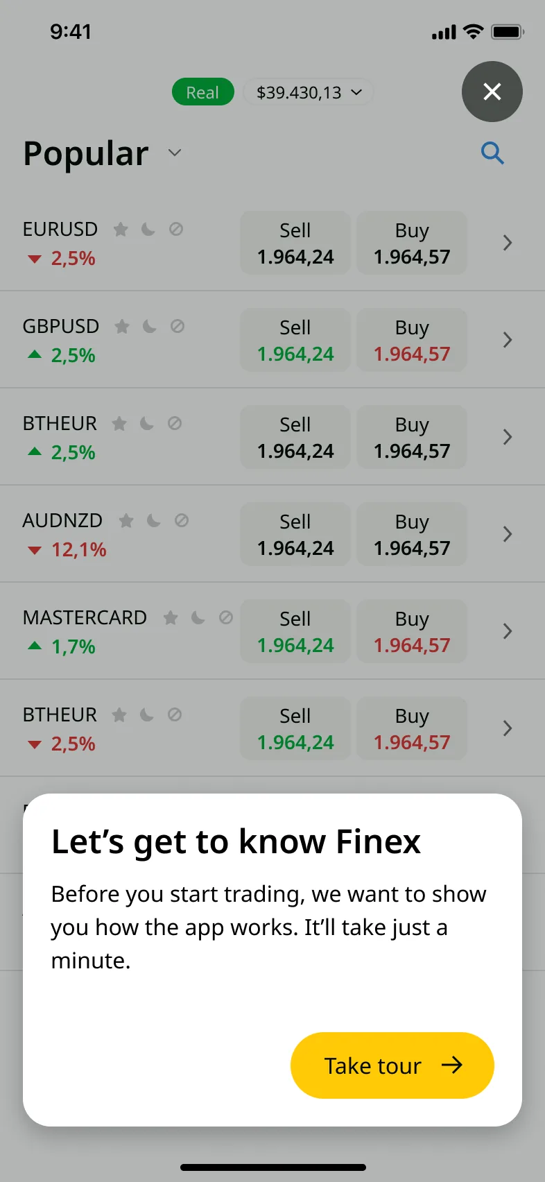 App onboarding screen