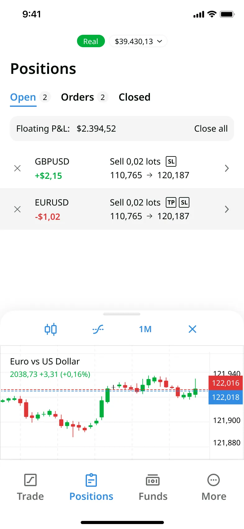 App positions screen