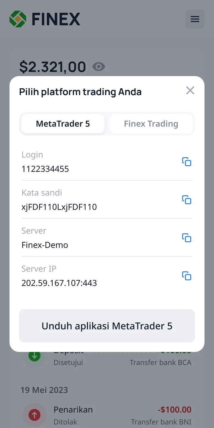 Dashboard account info, mobile