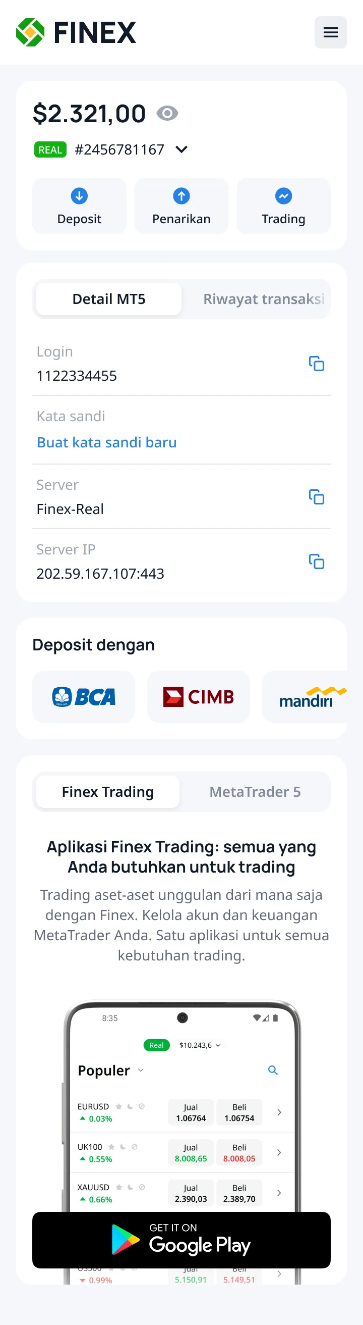Dashboard main, mobile