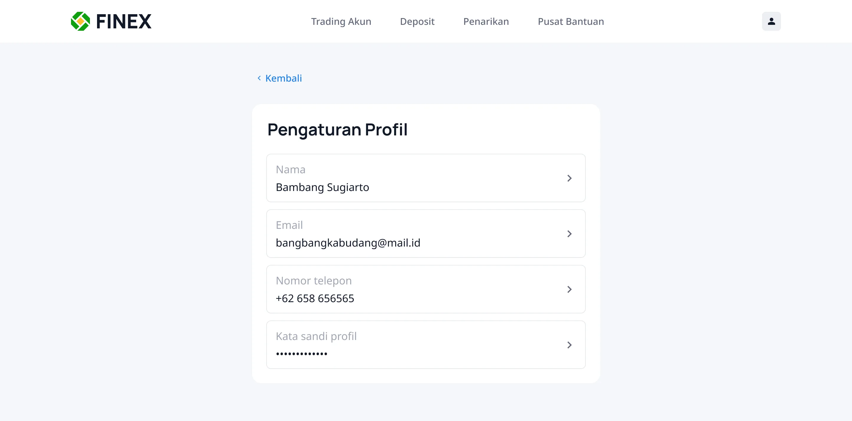 Dashboard profile, desktop