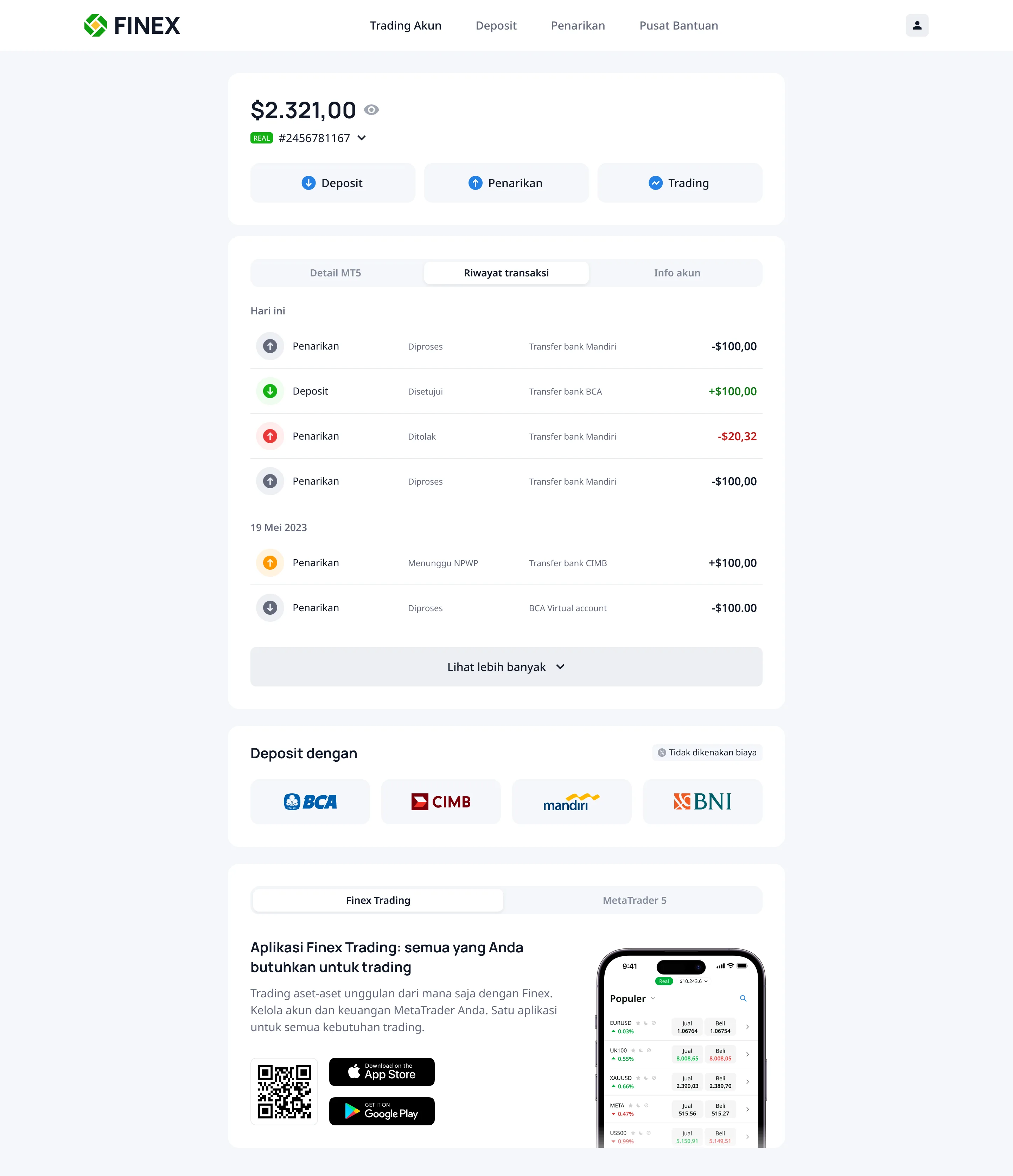 Dashboard transaction history, desktop
