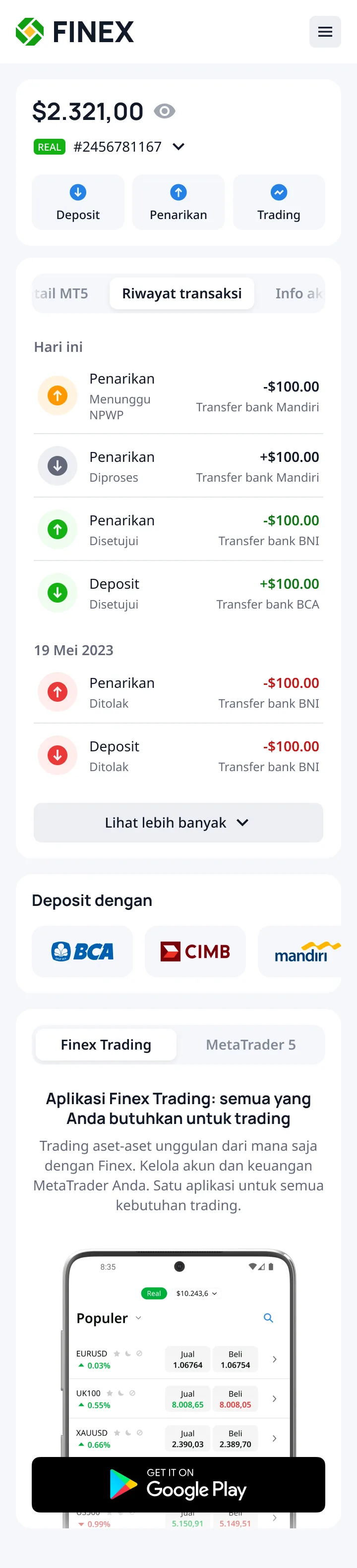 Dashboard transaction history, mobile