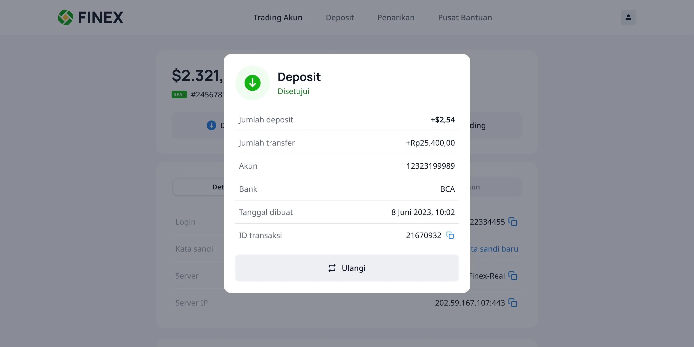 Dashboard transaction modal, desktop