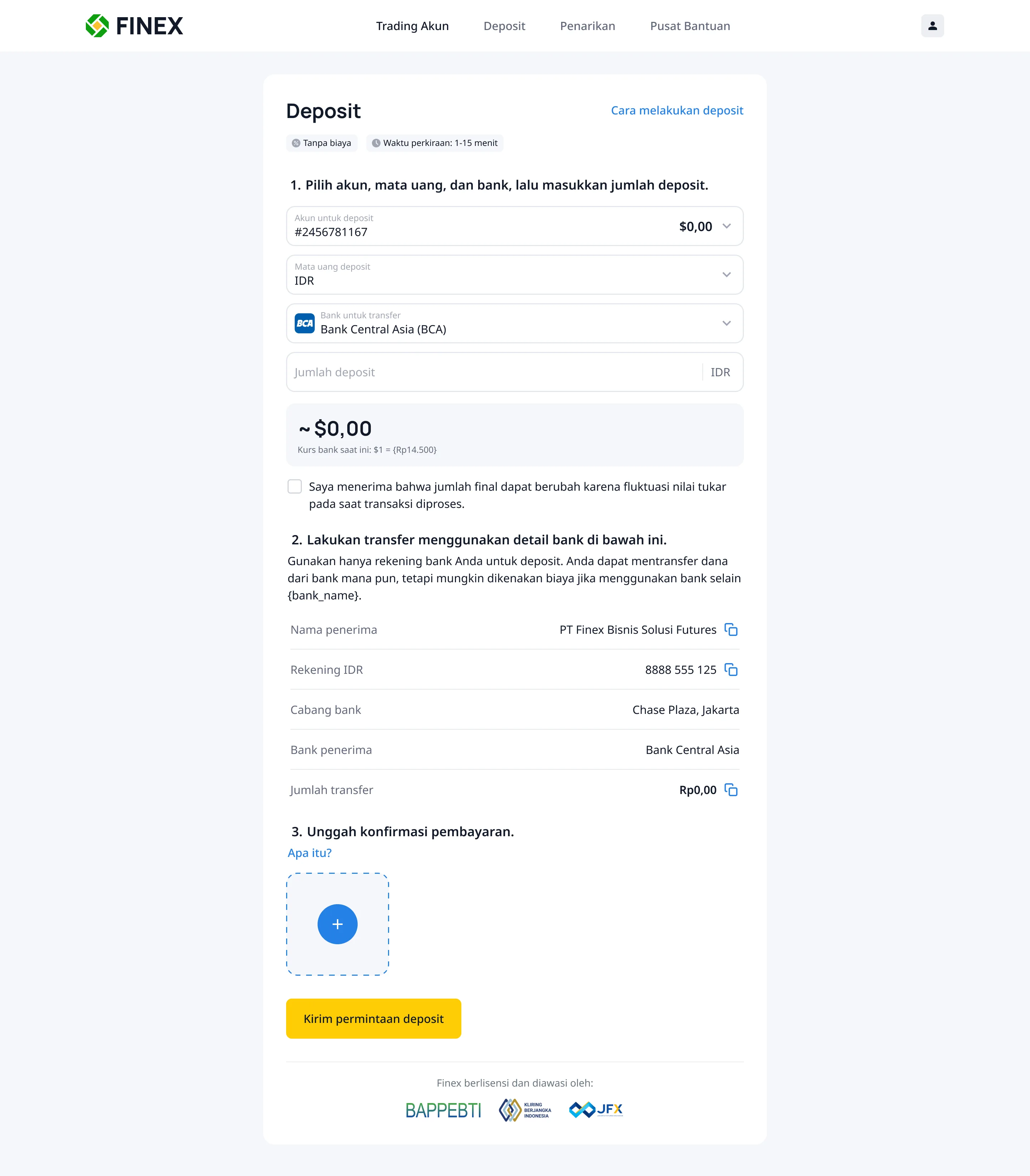 Deposit flow, desktop