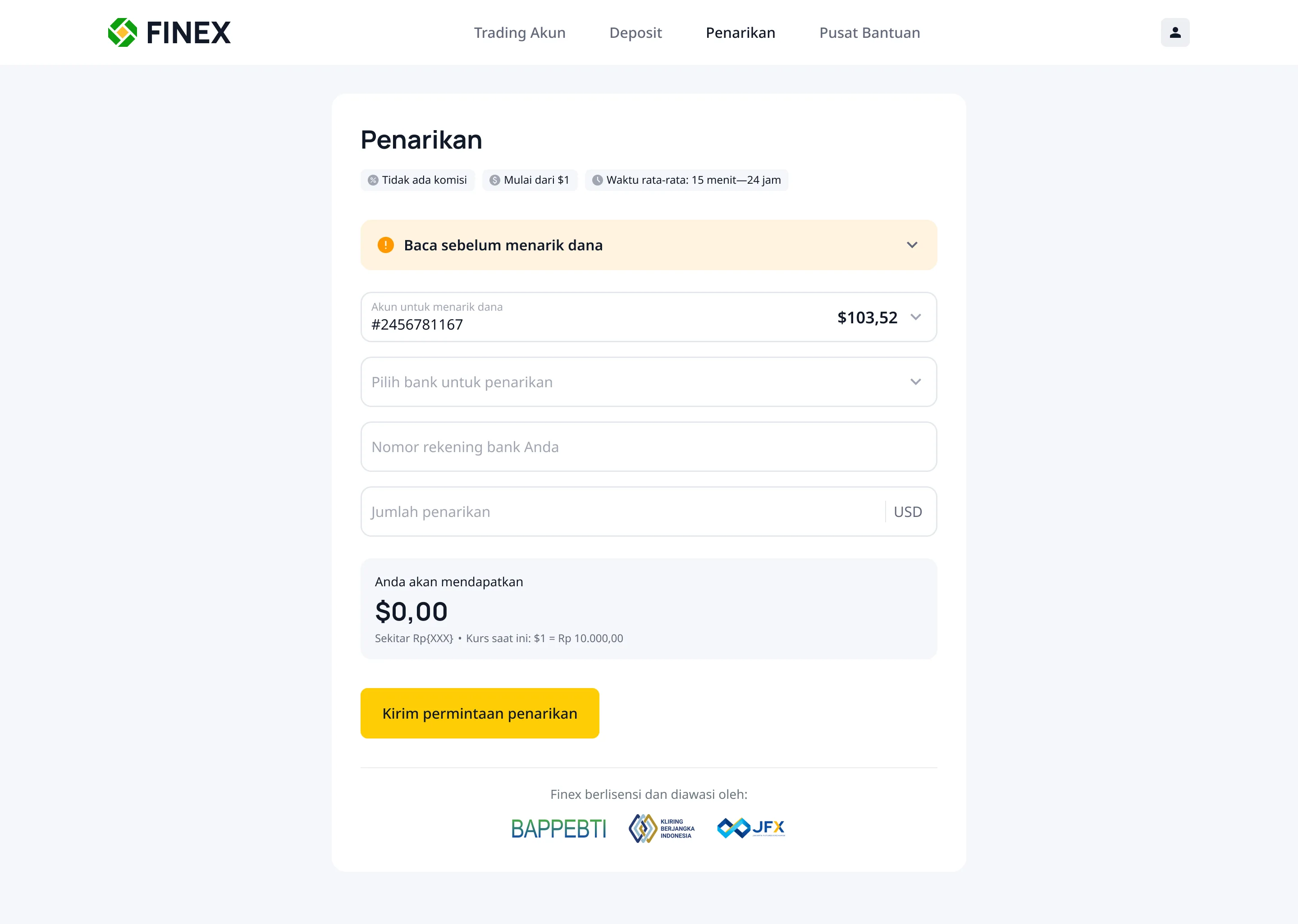Withdrawal flow, desktop