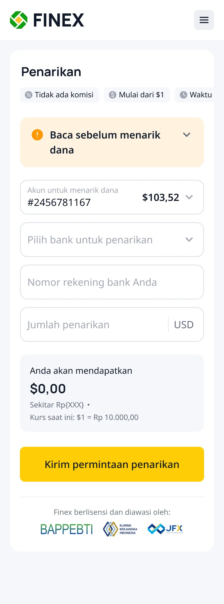 Withdrawal flow, mobile
