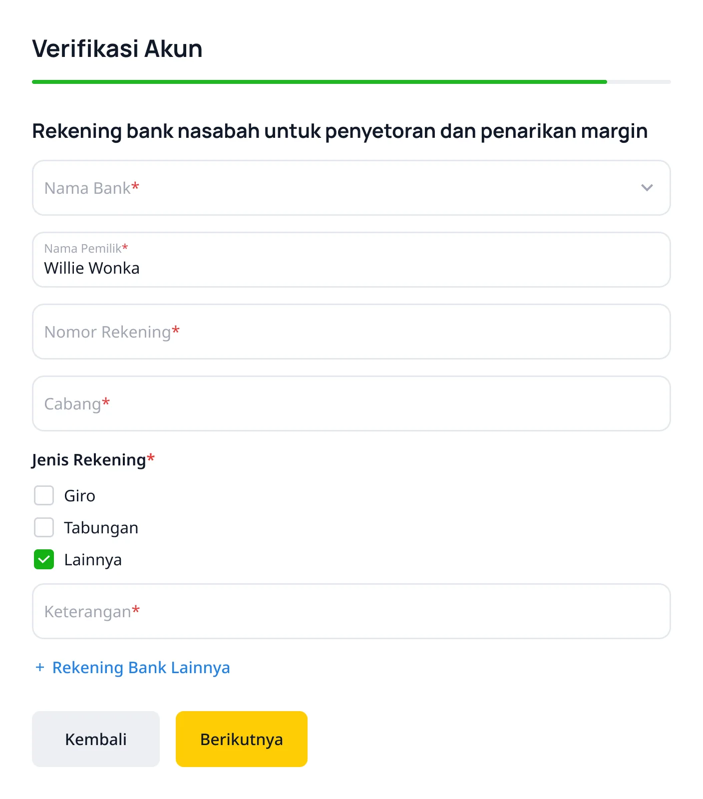 KYC bank info, desktop