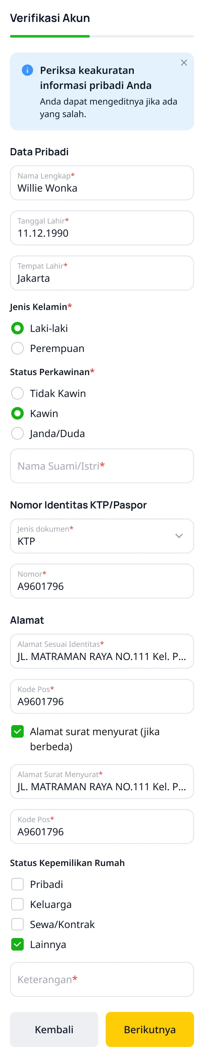 KYC personal info, mobile