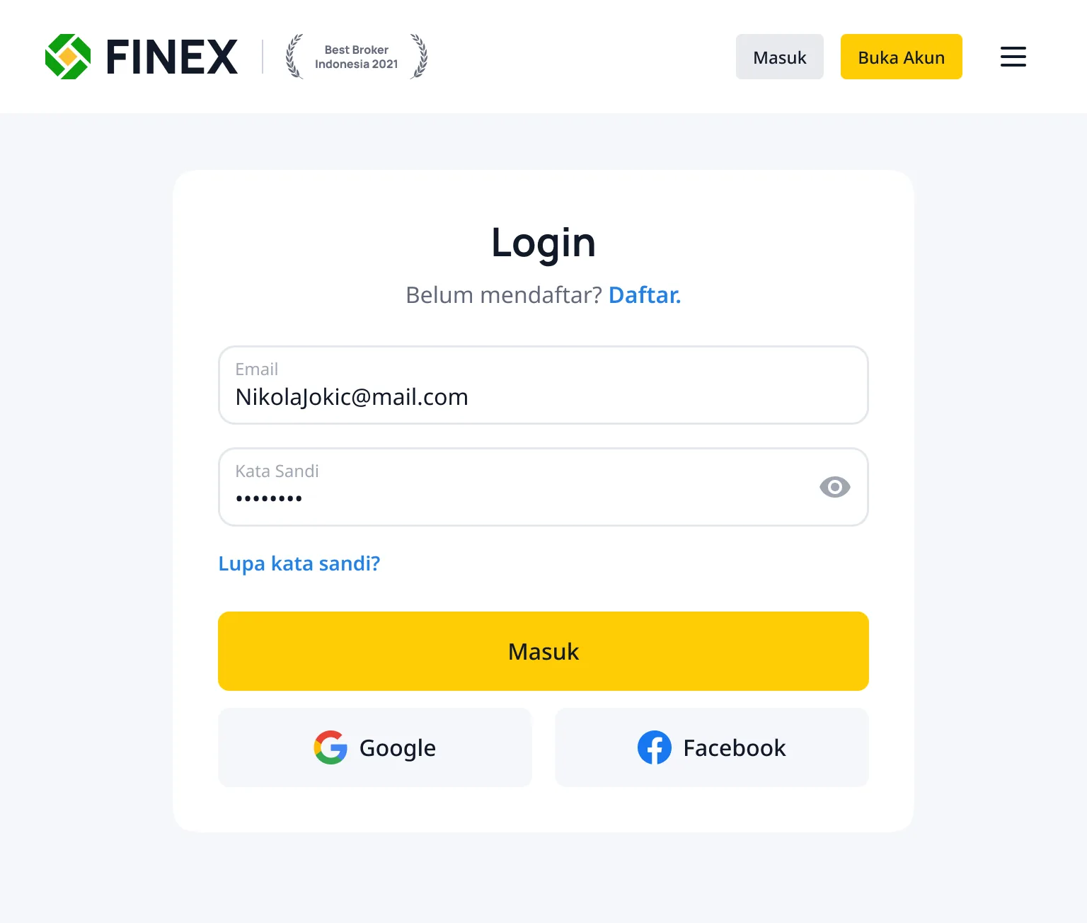 Login screen, desktop
