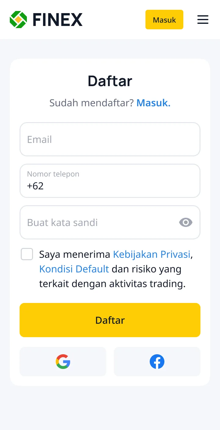 Registration screen, mobile